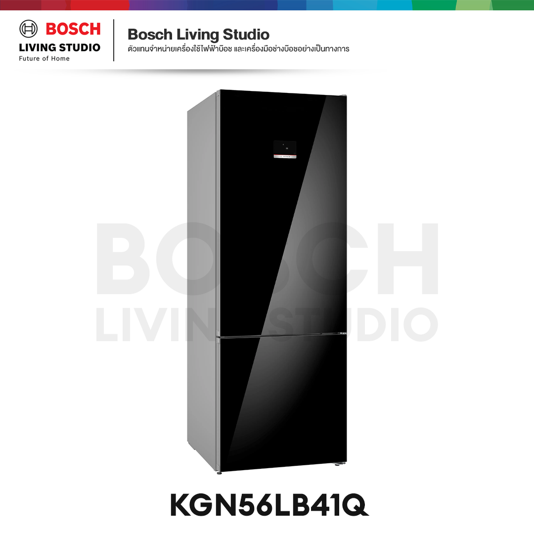 Bosch ตู้เย็นแบบมีช่องแช่แข็งด้านล่าง ซีรี่ส์ 6 ขนาด 17Q 193 x 70 cm สีดำ ประตูกระจก รุ่น KGN56LB41Q